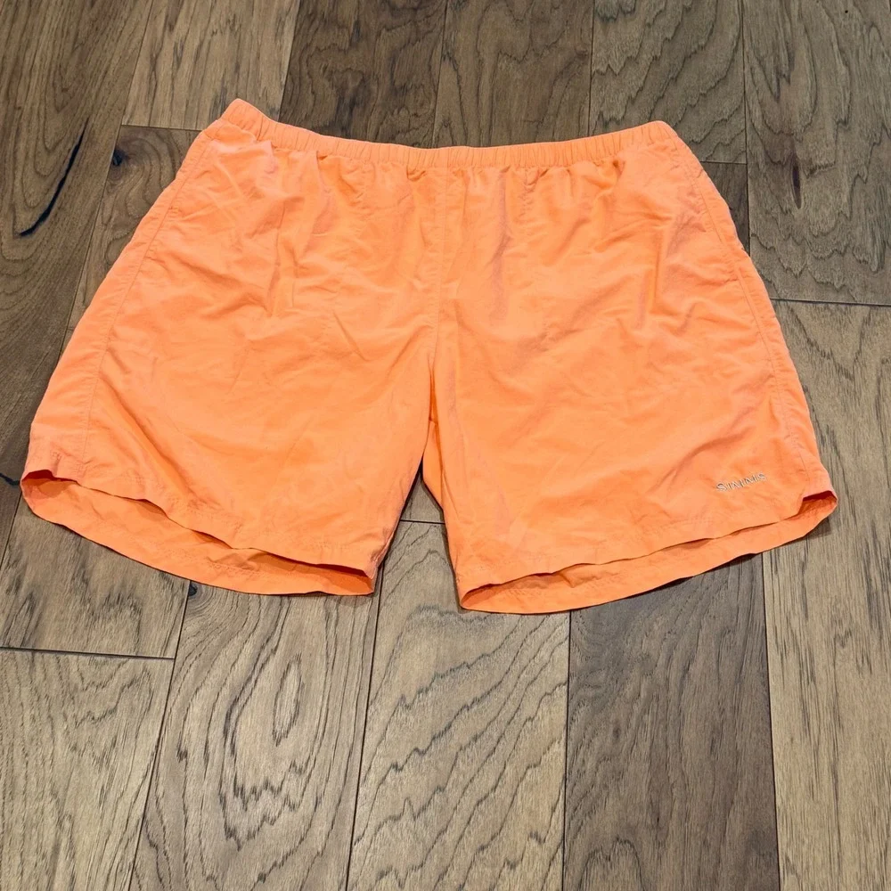 Simms Fishing Products Mens XXL Orange Nylon Mesh Lined Board Shorts Swim Trunks